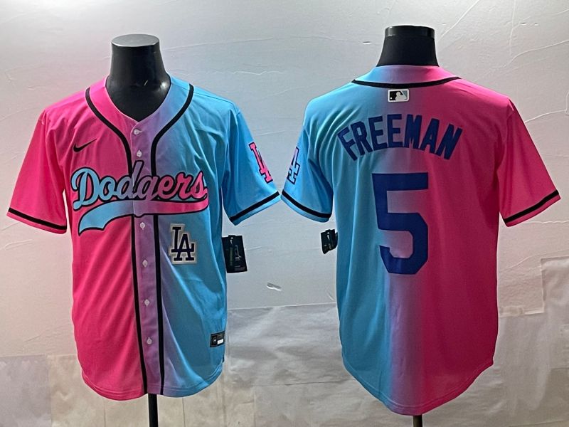 Men Los Angeles Dodgers 5 Freeman Blue pink Game 2025 Nike MLB Jersey style 0010